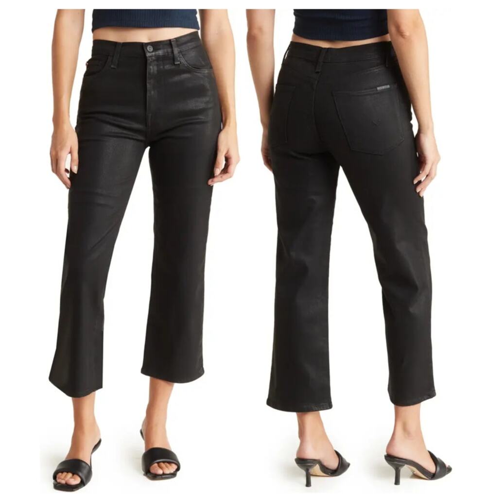 Hudson jeans black coated Noa high rise straight crop
